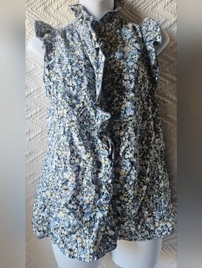 Sezane Floral Print Mock Neck Blouse